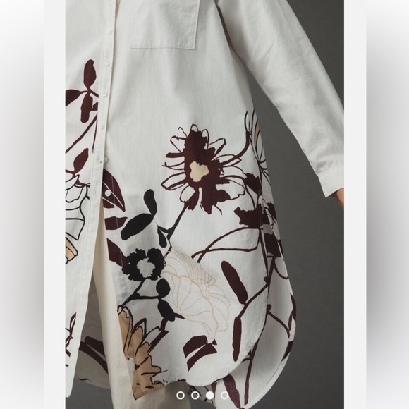 Anthropologie Maeve White Button-down Tunic w/Flower Detail on Front & Back NWT! - Picture 3 of 11